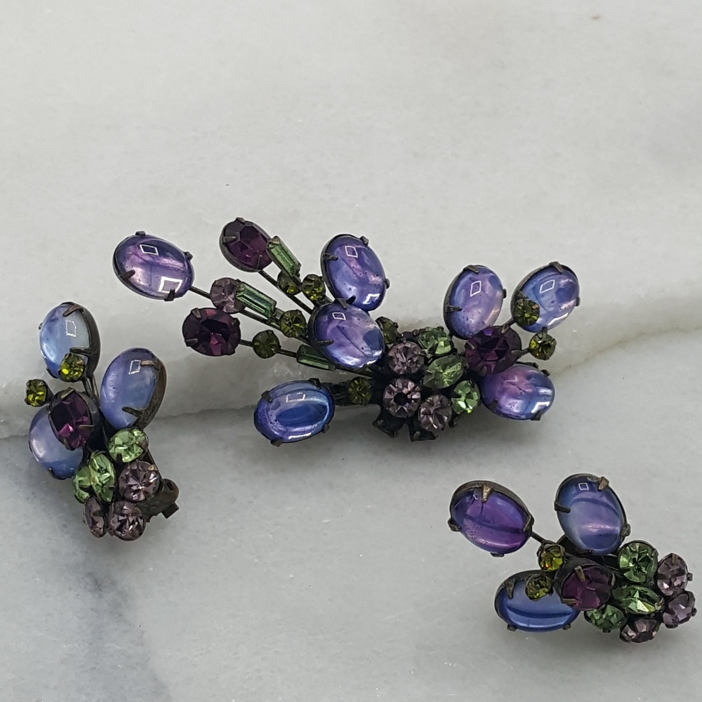 ✔RARE Alice Caviness Purple Cabochon Brooch and Earrings Set - Picture 12 of 14